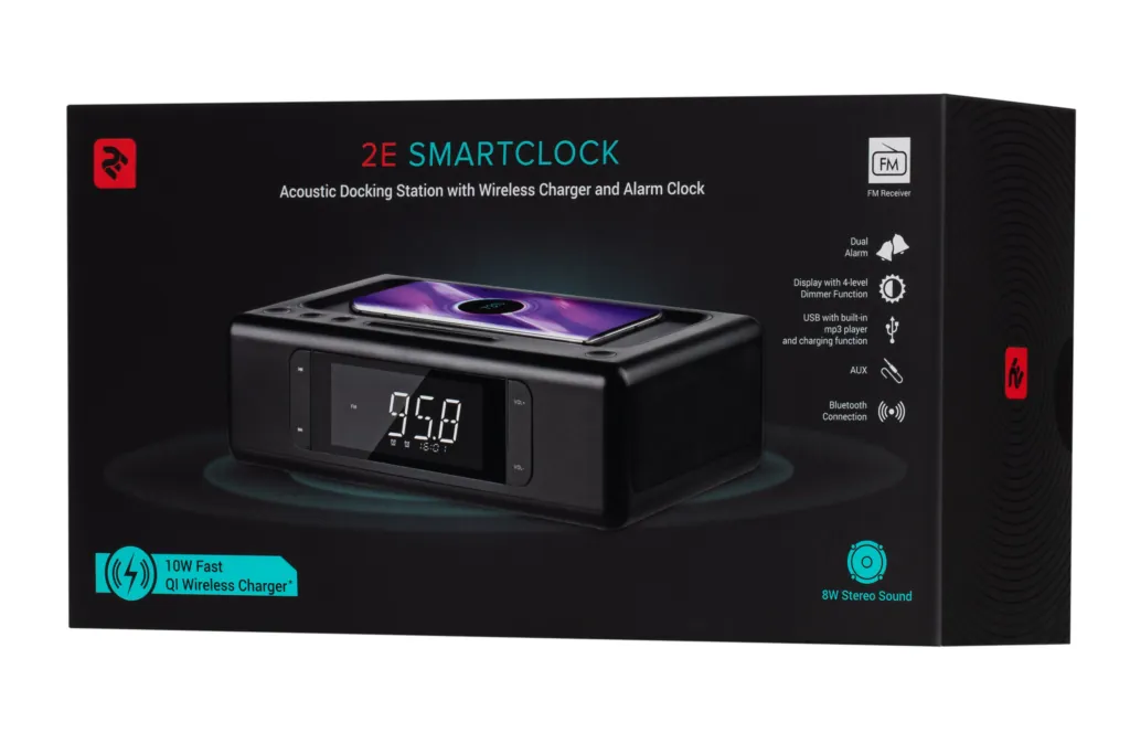 Акустическая док-станция 2E SmartClock Wireless Charging, Black
