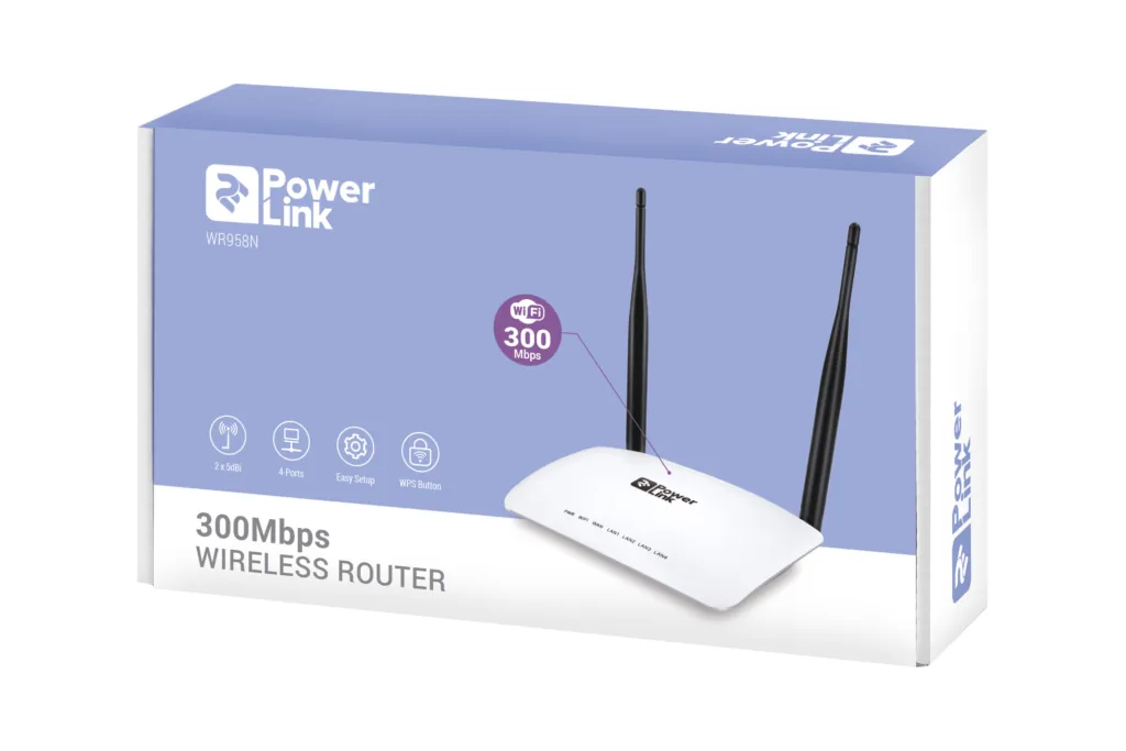2E Маршрутизатор PowerLink WR958N N300, 4xFE LAN, 1xFE WAN, 2xAnt 5dBi