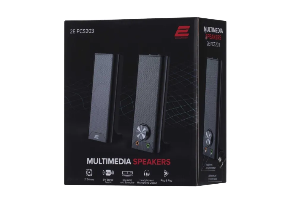 Computer speakers 2E PCS203, 2.0, USB, Metal Black