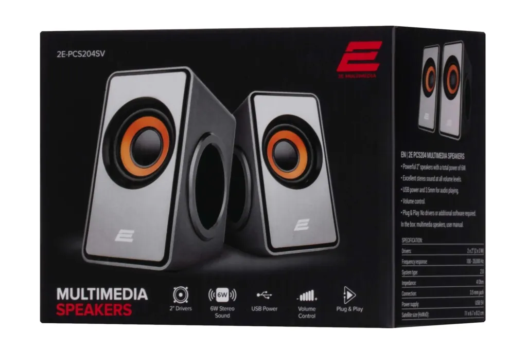 Multimedia speakers 2E PCS204, 2.0, USB, Silver