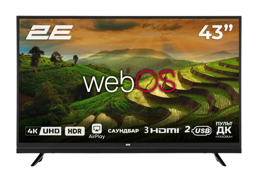 2E Телевізор 43″ LED 4K 50Hz Smart WebOS Black soundbar