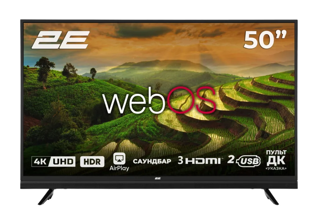 2E Телевізор 50″ LED 4K 50Hz Smart WebOS Black soundbar