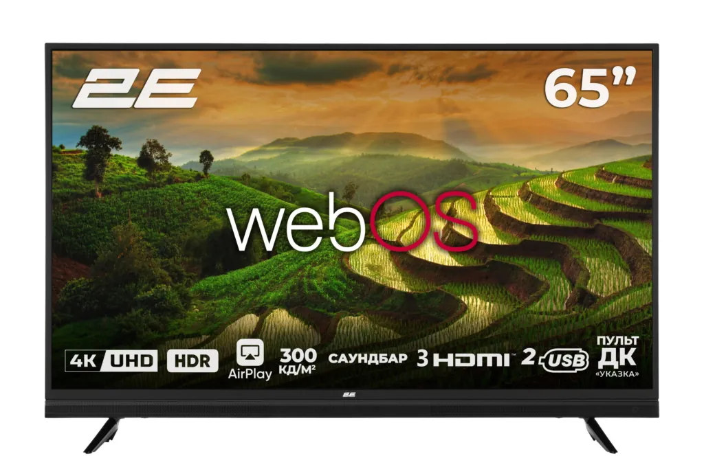 2E Телевізор 65″ LED 4K 50Hz Smart WebOS Black soundbar