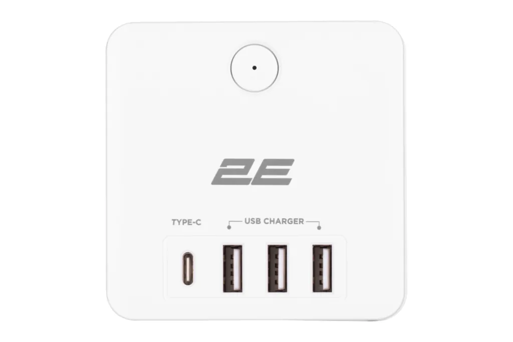 2E Adapter 4XSchuko with switch, 3*USB-A, 1*USB-C, white
