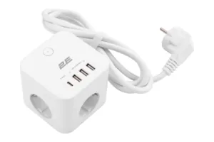 Power adapter 2E 3XSchuko with switch, 1.5m, white