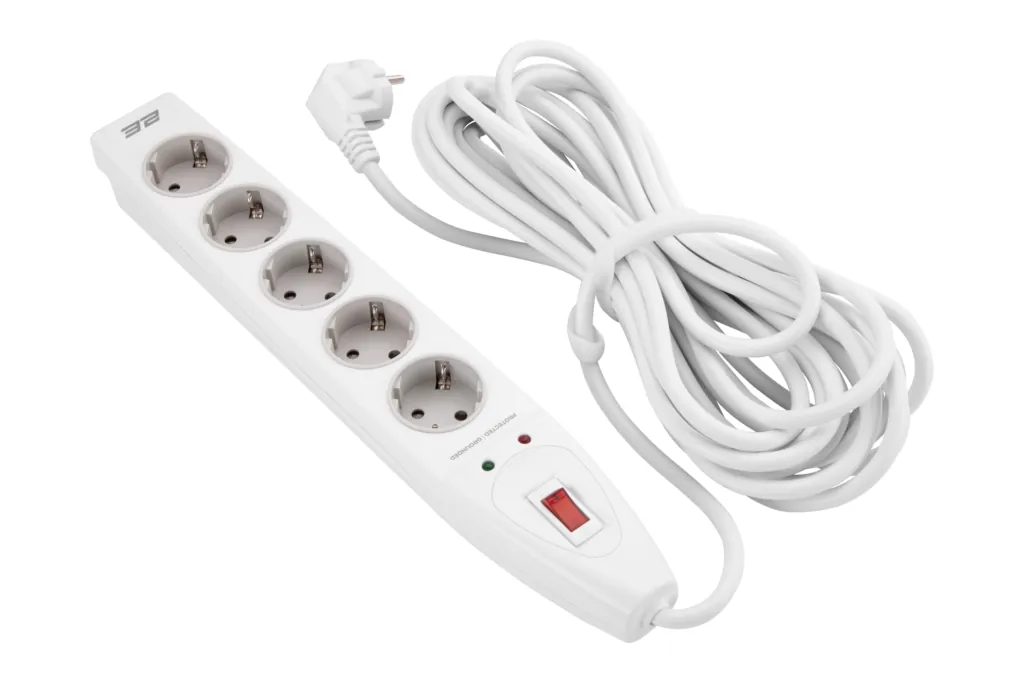 2E Surge protector with switch, G*1.5мм, 10m, white