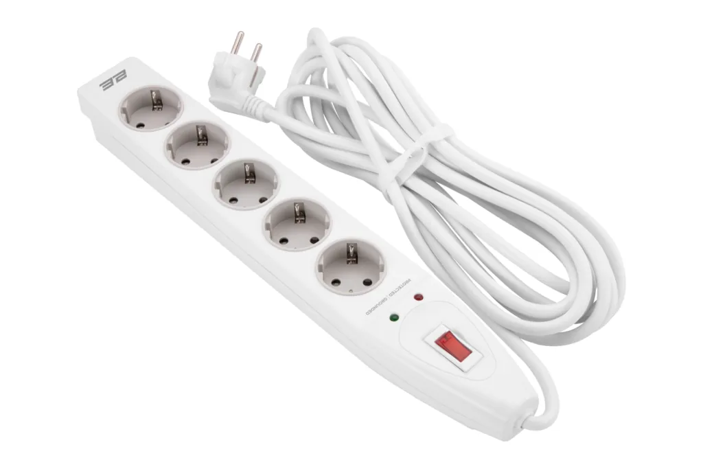 2E Surge protector with switch, G*1.5мм, 5m, white
