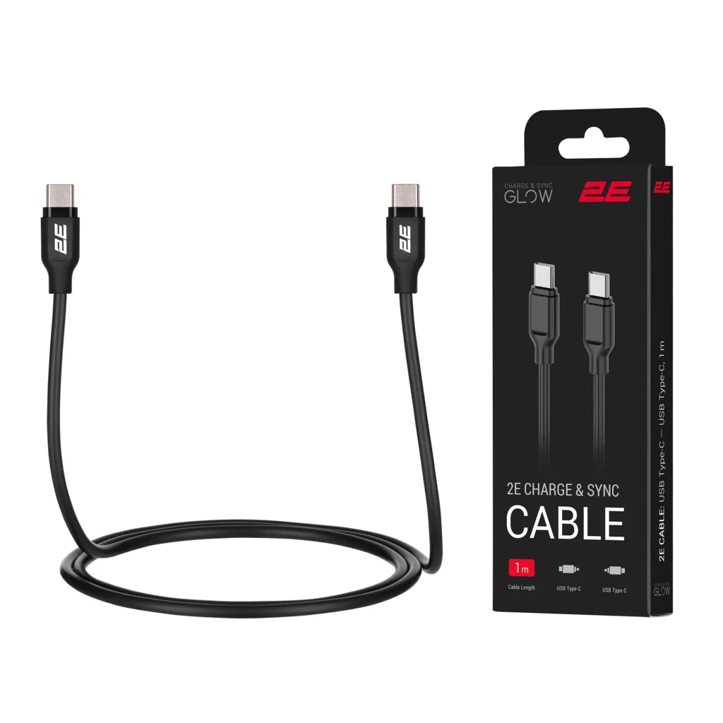2E Кабель USB-C – USB-C Glow 60W 1m Black