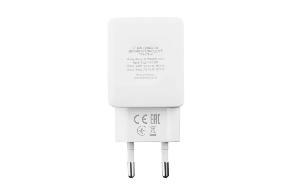 Wall Charger Dual USB-A 2.1A + cable USB-C, White