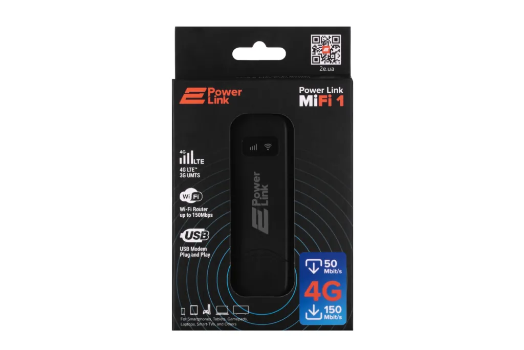 Mobile router 2E PowerLink (MiFi 1) USB, LTE, 1x2FF SIM, WiFi 2.4GHz Black