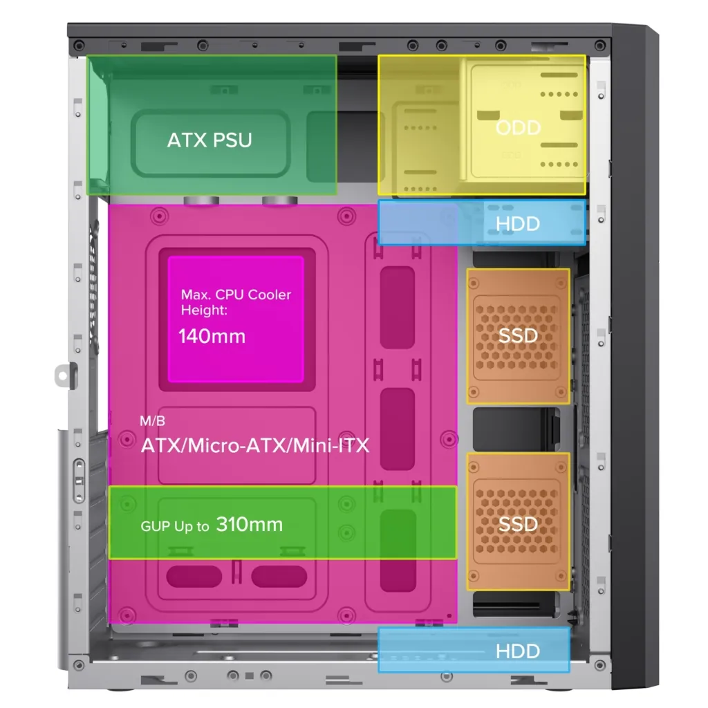 2E Корпус TeamX TMX07 з БЖ 2E ATX400W 2xUSB2.0 1×80мм VGA 310мм, ATX чорний