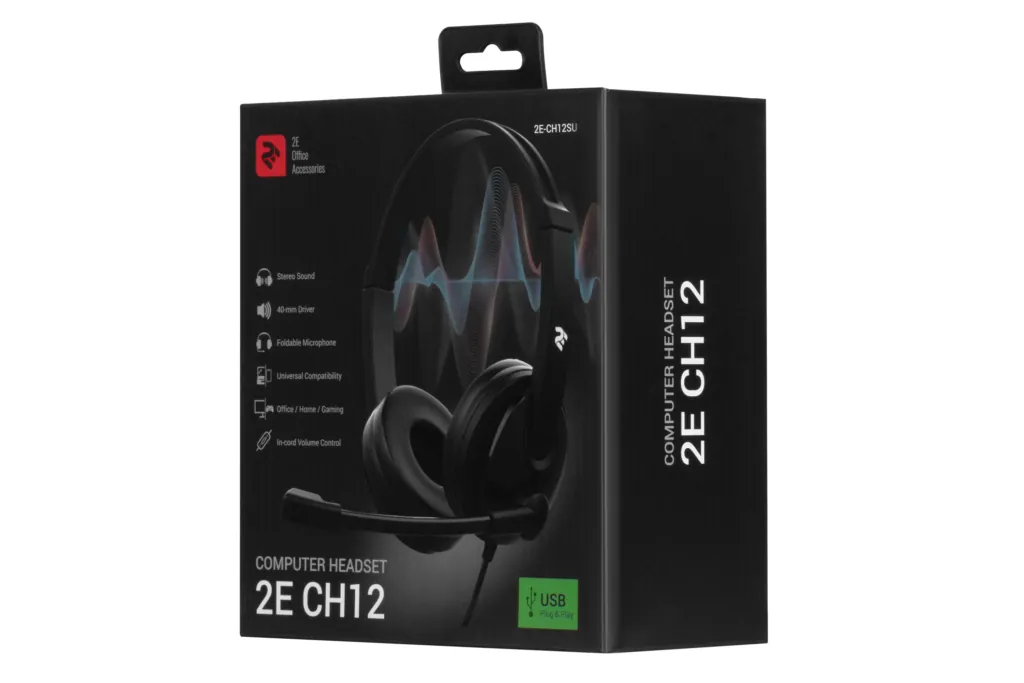 Гарнітура ПК стерео On-ear 2E CH12 mini-jack, omni-mic, 1.2м, чорний