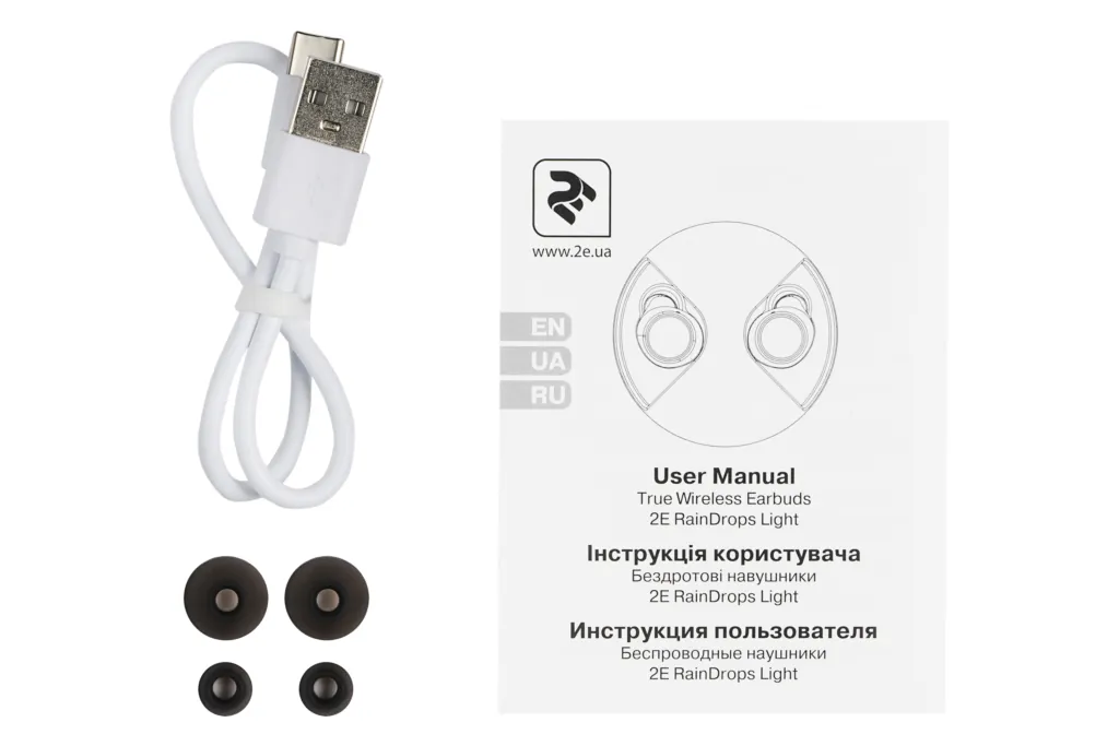 Headphones 2E RainDrops Light True Wireless Waterproof Mic White