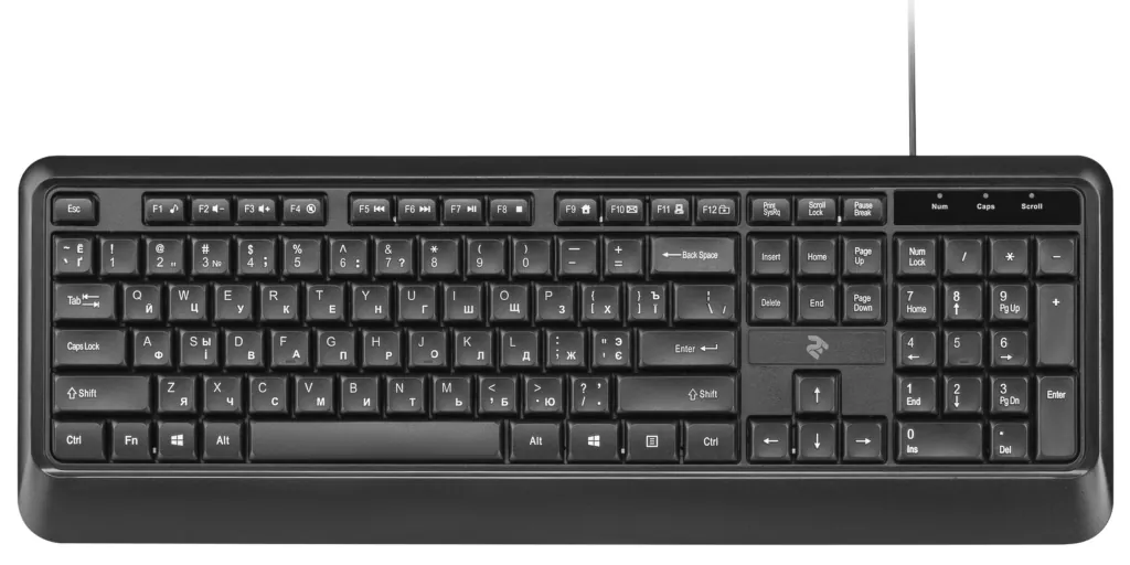 Клавіатура мембранна 2E KS130 105key, USB-A, EN/UK/RU, чорний