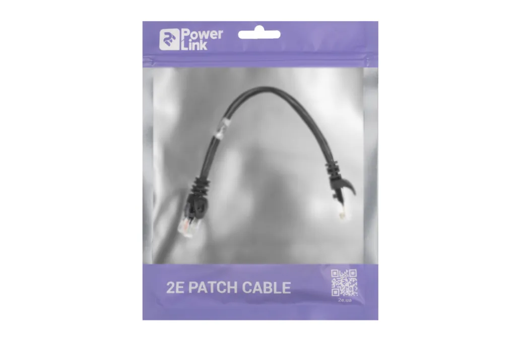 Патч-корд 2E САТ 5e, UTP, 0.20м, 26AWG, RJ45, 7/0.16, CCA, PVC, черный