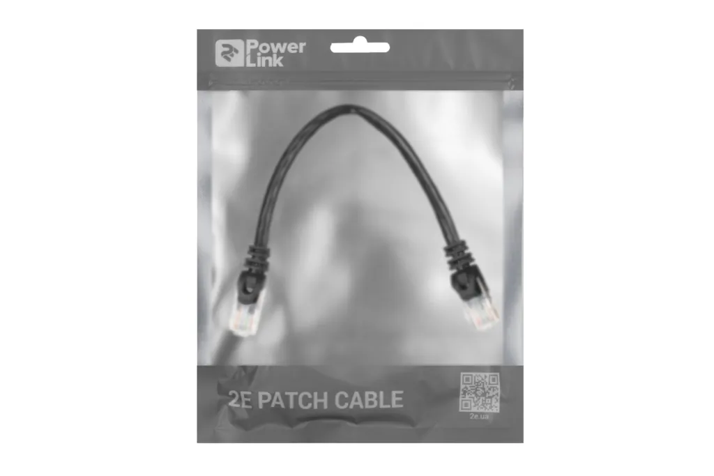Патч-корд 2E САТ 6, UTP, 0.20м, 26AWG, RJ45, 7/0.16, Cu, PVC, чорний