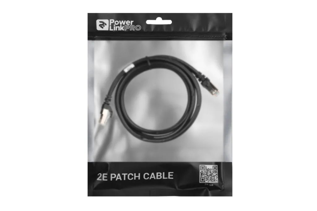 Patch Cable 2E Cat 6,Shielding S-FTP,metal foil pairs,braided cable,RJ45, 4X2 27AWG ,7/0.14 Cu, 1.50 m, PVC,Black
