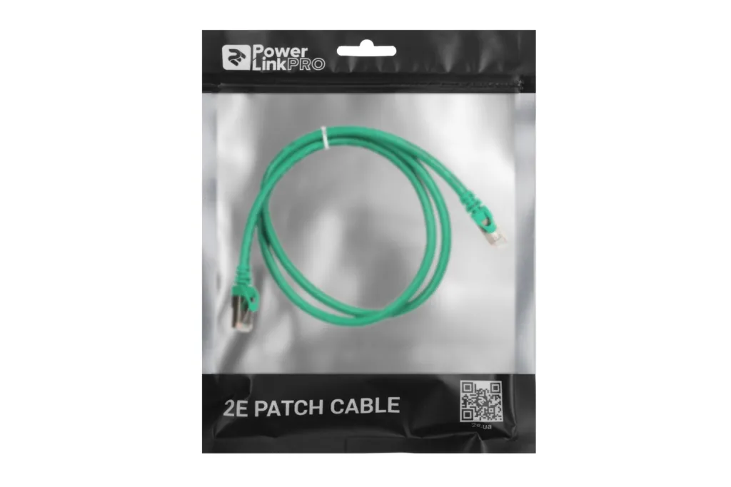 Patch Cable 2E Cat 6,Shielding S-FTP,metal foil pairs,braided cable,RJ45, 4X2 27AWG ,7/0.14 Cu, 1.00 m,PVC, Green