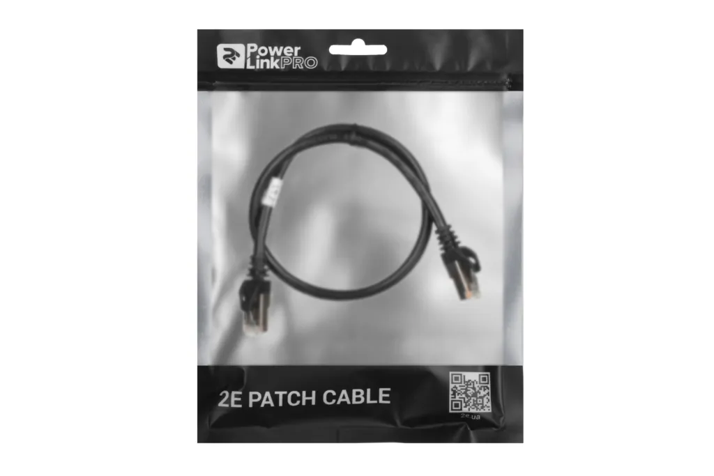 Патч-корд 2E САТ 6, S-FTP, 0.50м, 26AWG, RJ45, 7/0.16, Cu, PVC, чорний