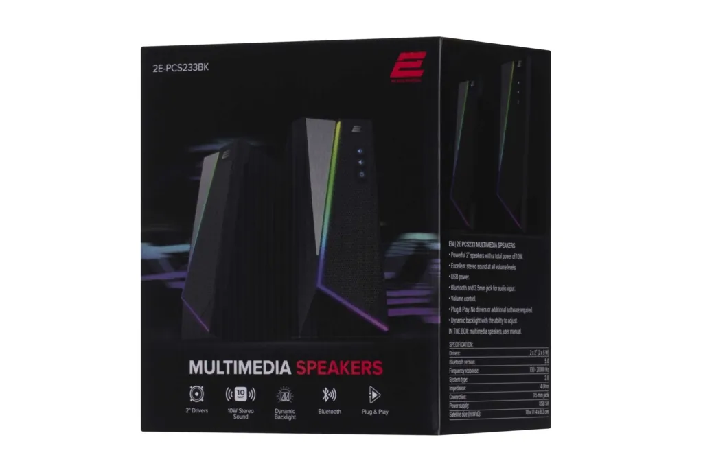 Multimedia speaker 2E PCS233 RGB, 2.0, USB, Black
