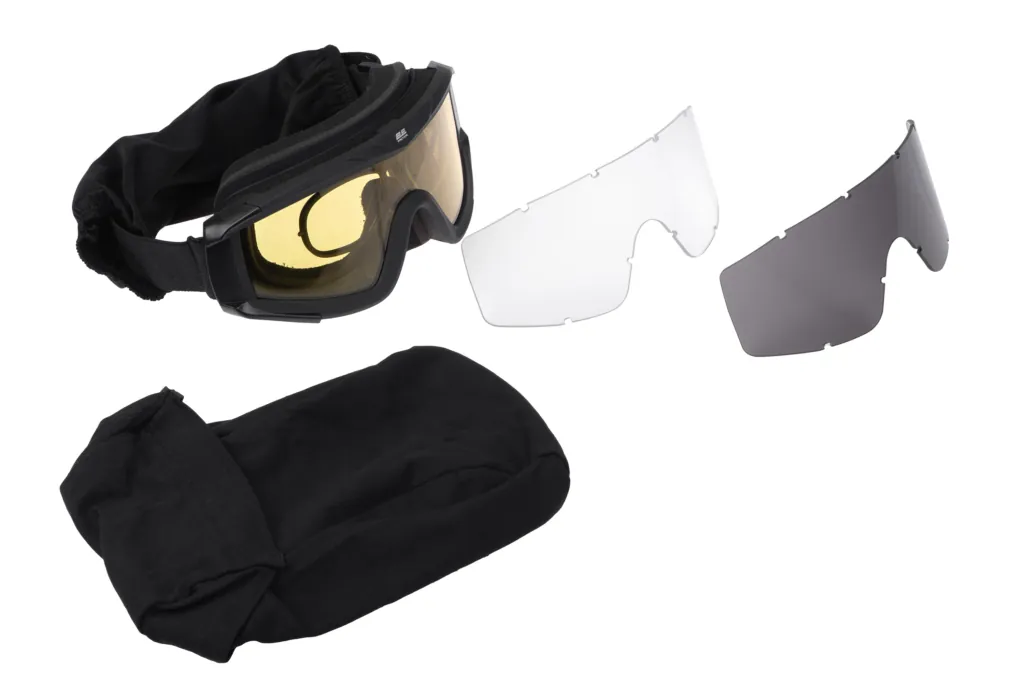 2E Tactical Маска тактическая, защитная Hawk WS Black Anti-fog, 3-х слойный уплотнитель, сумка, 3 линзы