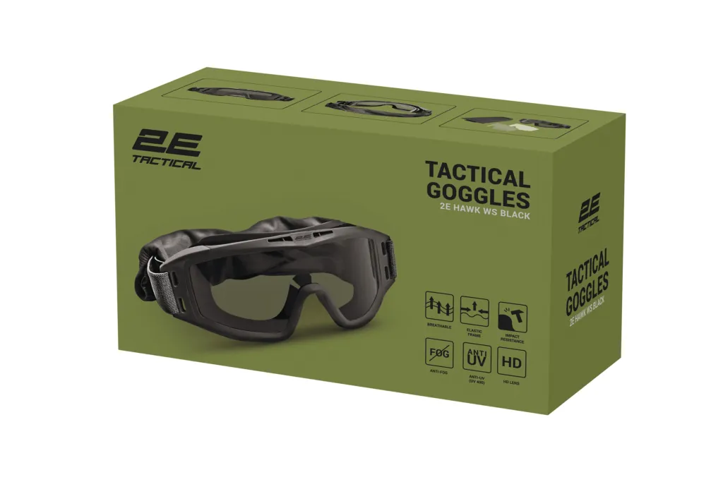 2E Tactical Маска тактическая, защитная Hawk WS Black Anti-fog, 3-х слойный уплотнитель, сумка, 3 линзы