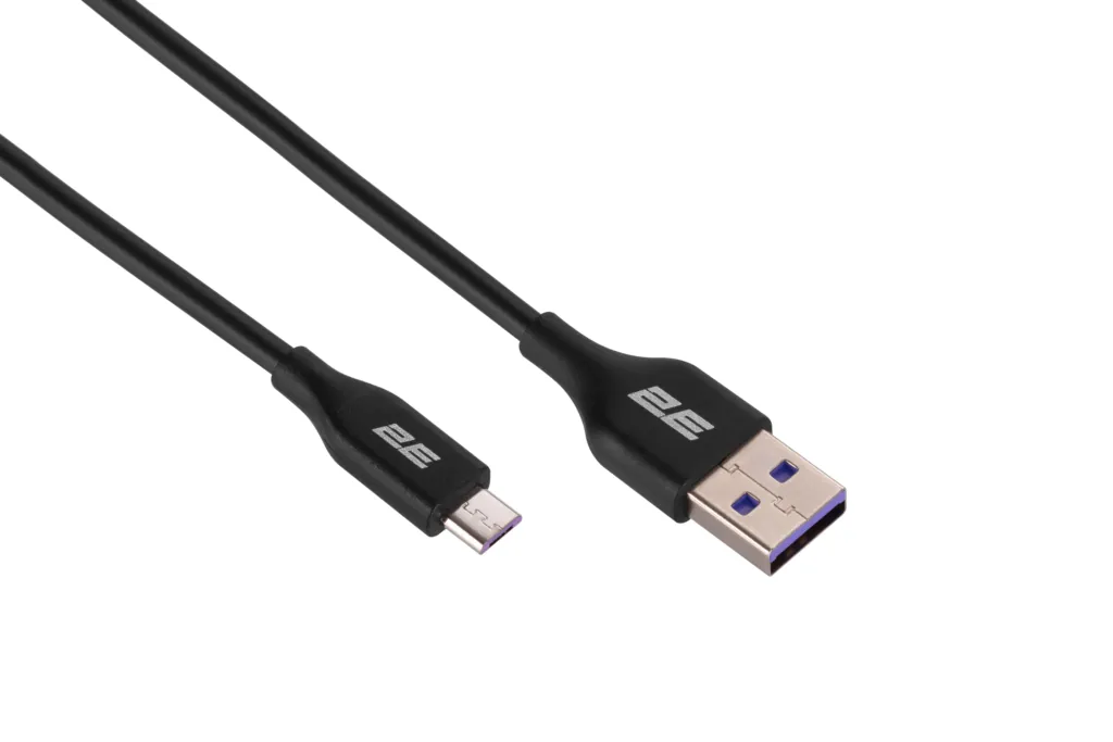 Кабель USB-A > microUSB зарядки/синхронизации 2E, 1м, Glow, черный