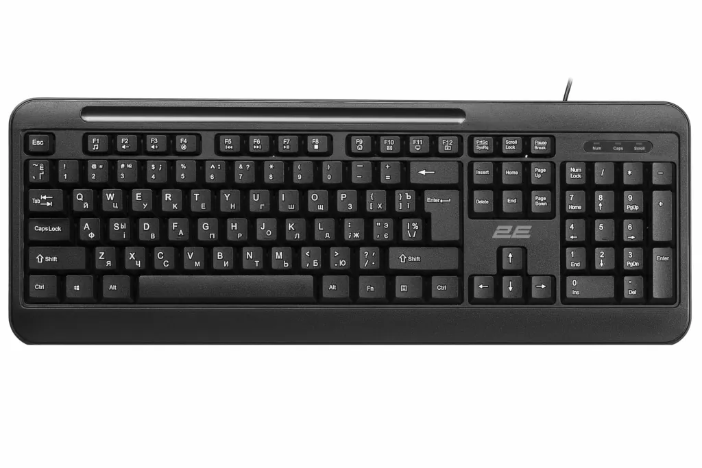 Клавиатура мембранная 2E KM1040 104key, USB-A, EN/UK/RU, чёрный
