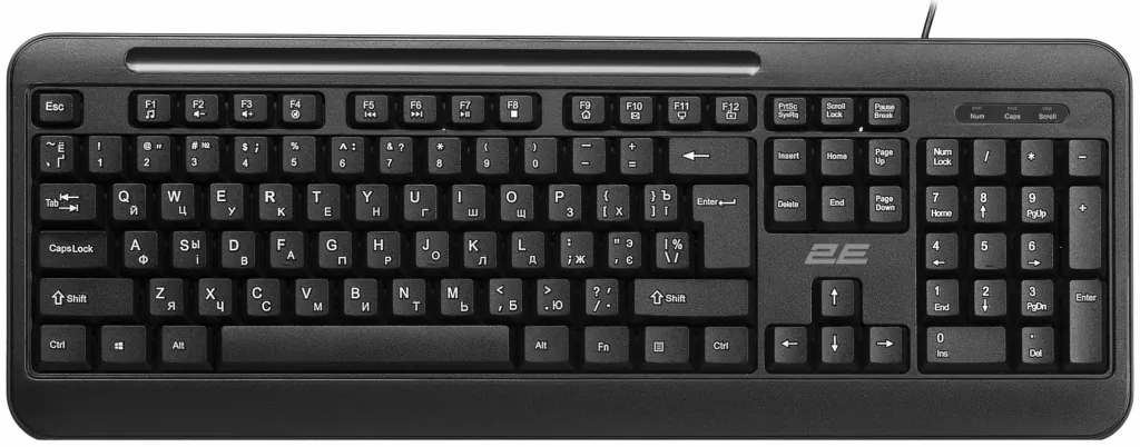 Клавиатура мембранная 2E KM1040 104key, USB-A, EN/UK/RU, чёрный