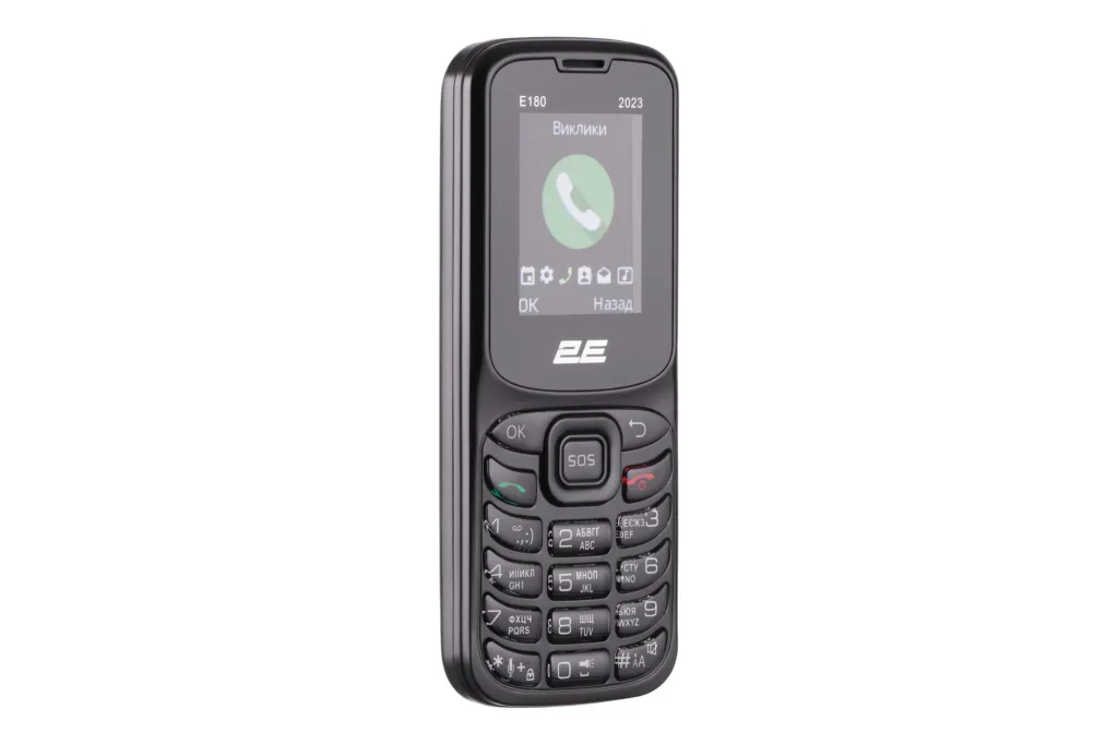 Мобільний телефон 2E E180 2023 1.77″ 2SIM, 1000мА•год, чорний