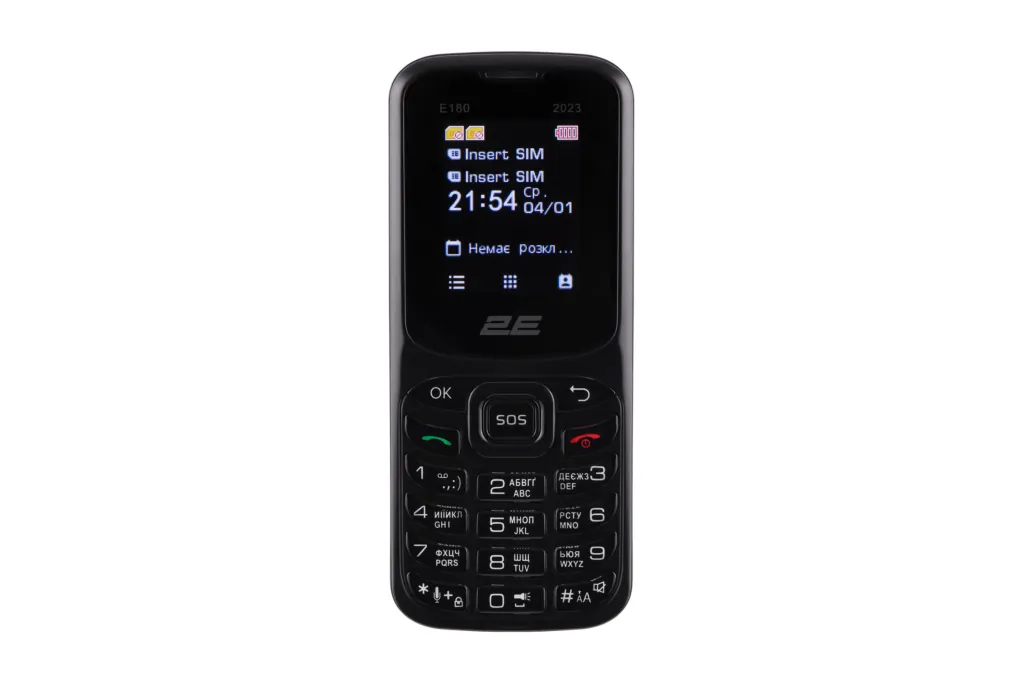 Мобільний телефон 2E E180 2023 1.77″ 2SIM, 1000мА•год, чорний