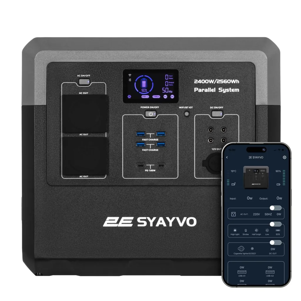 Портативная электростанция 2Е Syayvo 2400 Вт, 2560 Втч, WiFi/BT, параллельное подключение, быстрая зарядка