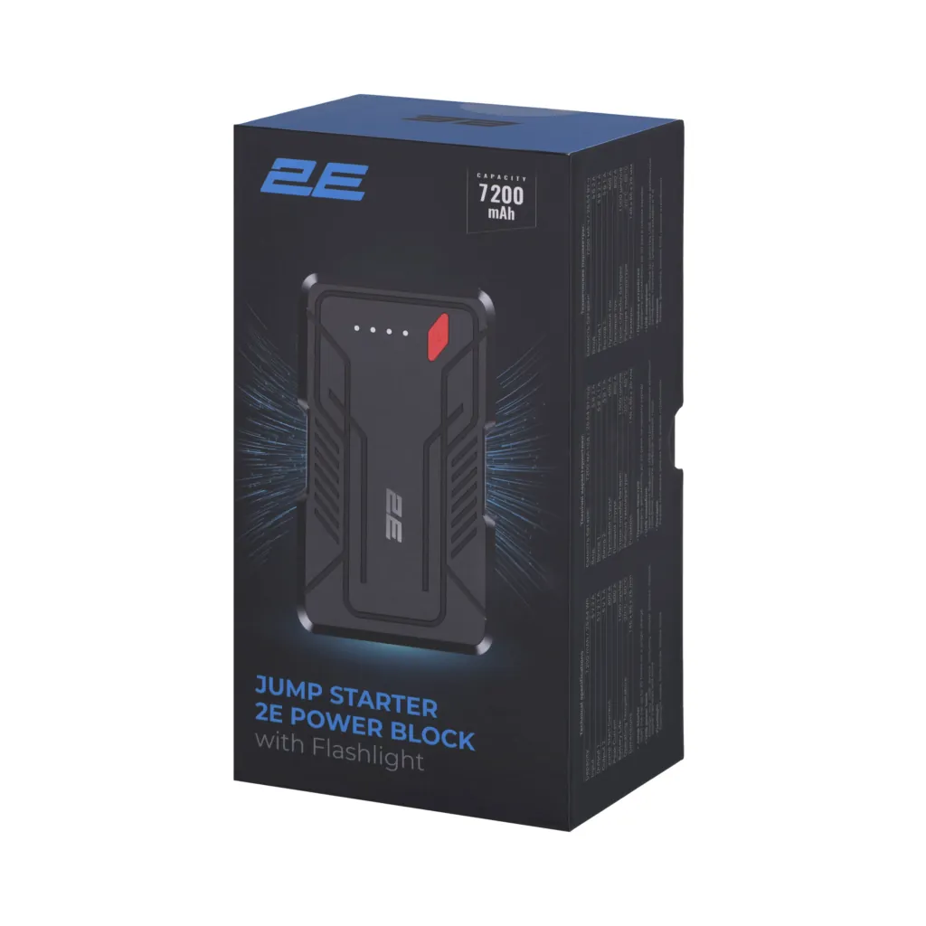 2E Пуско-зарядное устройство Power Block с фонарем, 7200мА·ч/26.64Вт·ч, 400A, 2xUSB-A/2.1A, 1A