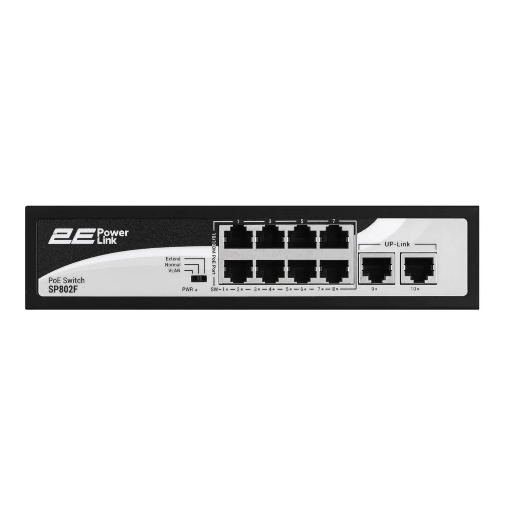 Коммутатор 2E PowerLink SP802F 10xFE (8xPoE, 2xUplink), 96Вт, Неуправляемый