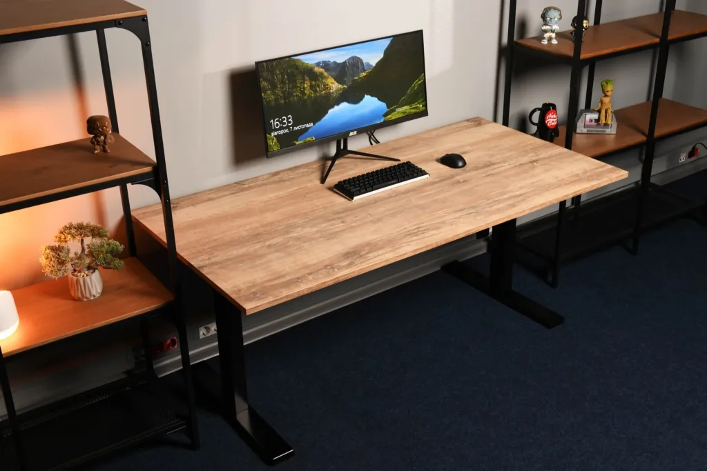 2E Computer table CE150WOLD-MOTORIZED, height adjustment, electric motor 220V, 62/128×150х75cm, Wood Old