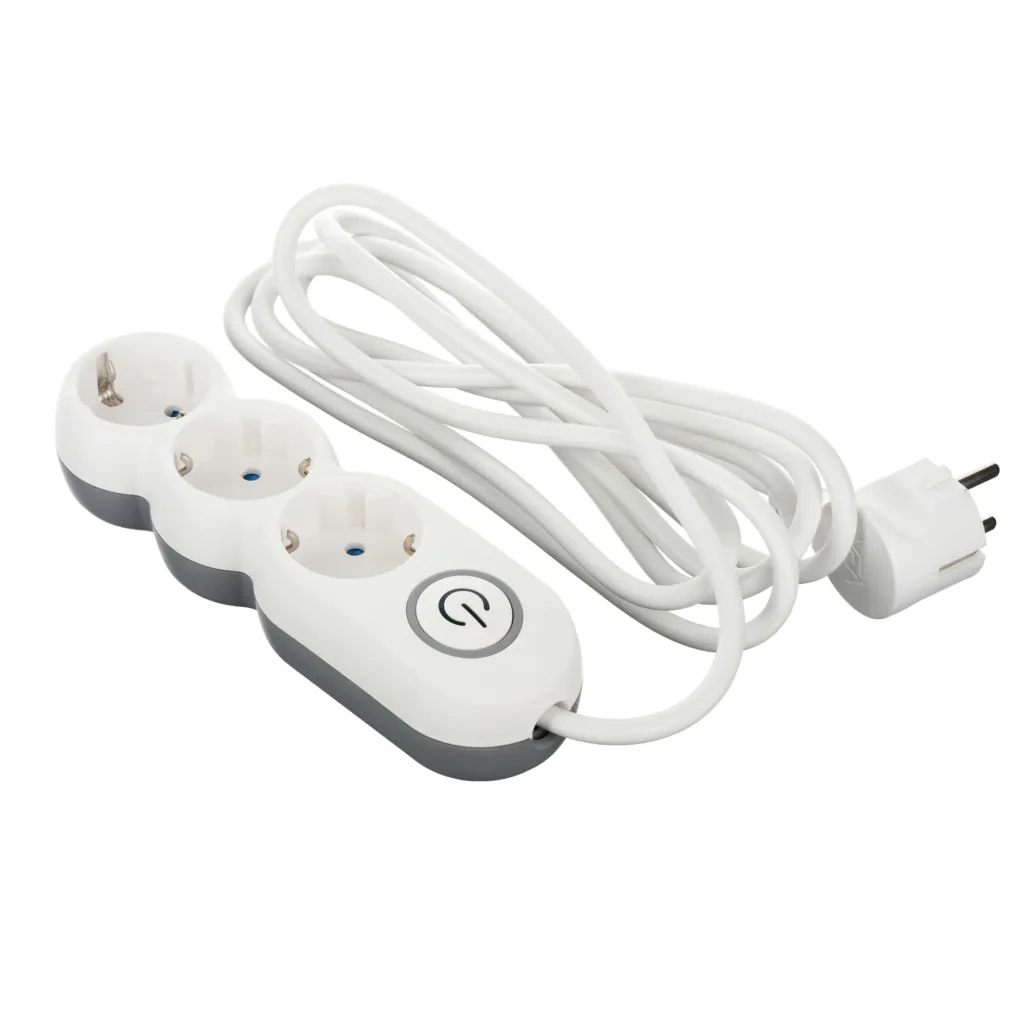 2E Power Strip Plus 3хType F, 3х1mm2, 10A, 3m, white-grey