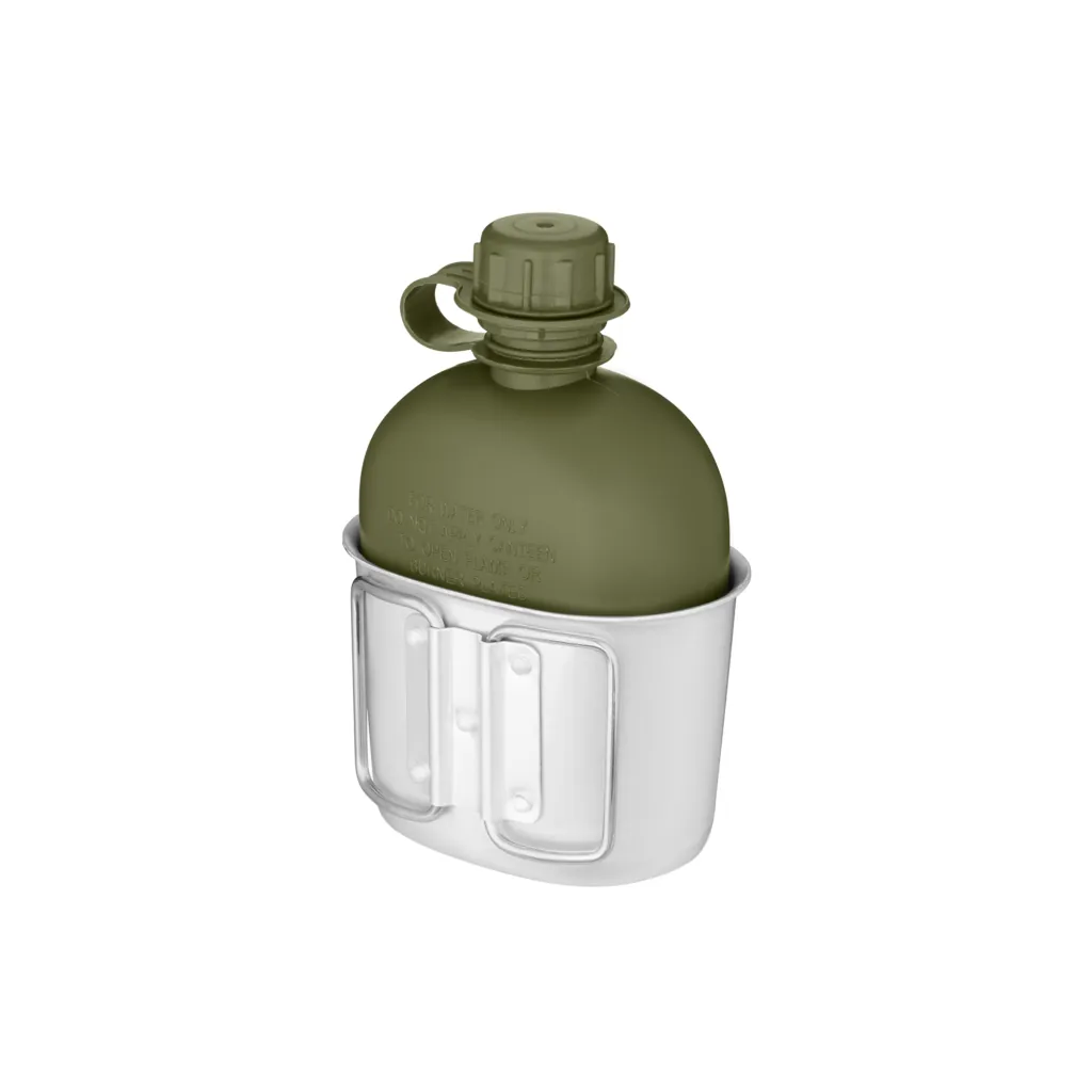 2E Tactical Фляга тактическая в чехле Flask WB01, 1л, с кружкой для еды, оливковый