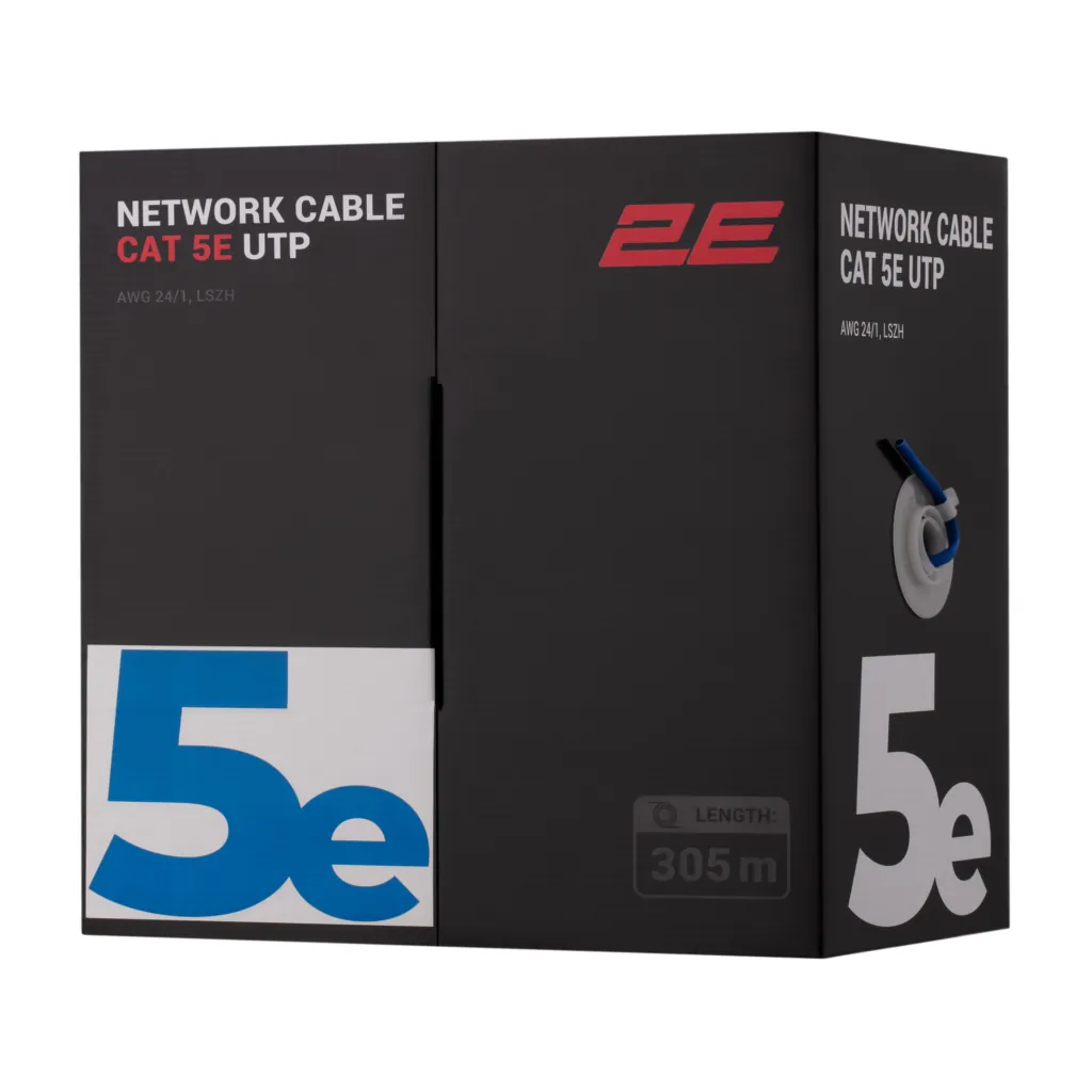 Кабель «витая пара» 2E CAT 5e, U-UTP, 305м, AWG 24/1, LSZH, синий
