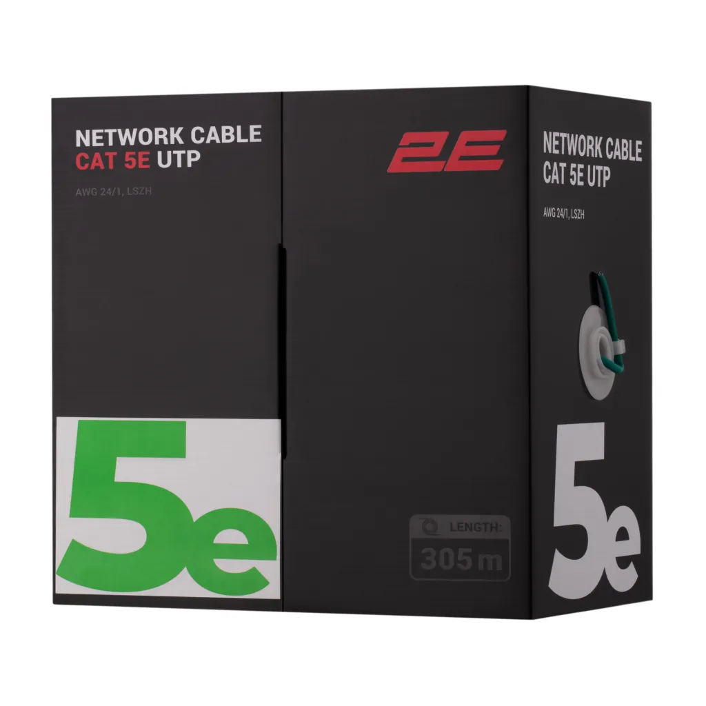 Кабель «витая пара» 2E CAT 5e, U-UTP, 305м, AWG 24/1, LSZH, зеленый