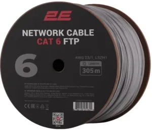 Кабель «витая пара» 2E CAT 6, FTP, 305м, AWG 23/1, LSZH-1, серый