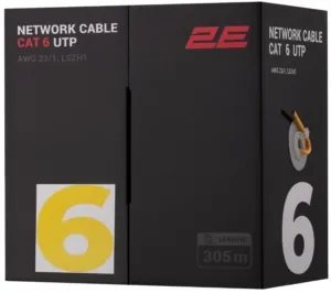 Кабель «витая пара» 2E CAT 6, U-UTP, 305м, AWG 23/1, LSZH-1, желтый