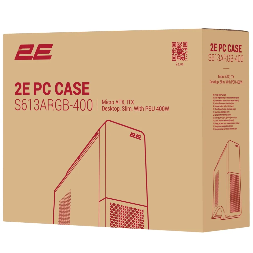 2E Корпус S613ARGB-400, с БП 2E 400W-SFX, 1xUSB3.0, 1хUSB Type-C, 1×80мм, Micro ATX/ Desktop, чёрный