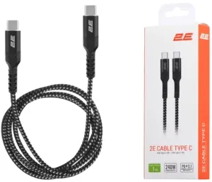 2E Сable USB-C > USB-C charge/data, 1m, 240W Type-C, Aluminum Shell, black