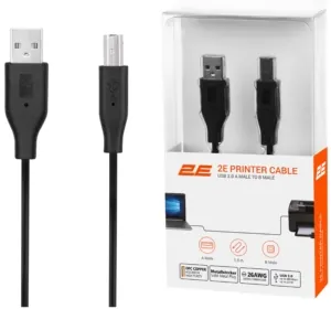 Кабель USB-A > USB-B (AM/BM) синхронізації 2E 1.8м, чорний