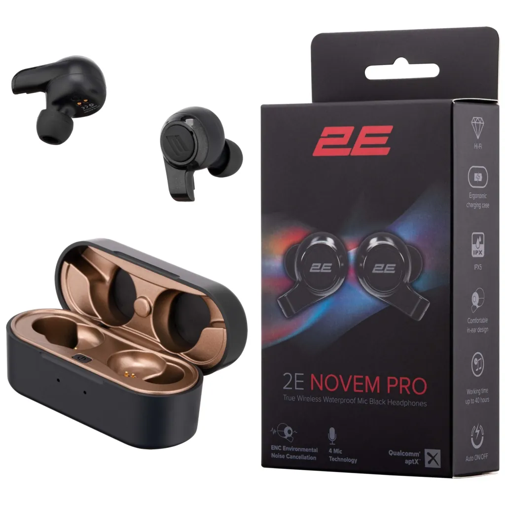 Headset 2E Novem Pro True Wireless, 4 Mic, Waterproof, Black