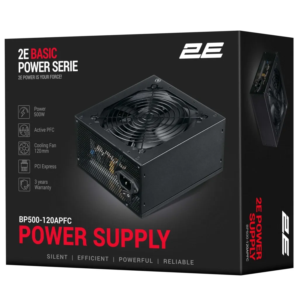 Блок питания 2E Basic Power  (500W), 80%, 120мм, 1xMB 24pin(20+4), 1xCPU 8pin(4+4), 3xMolex, 4xSATA, 2xPCIe 8pin(6+2)