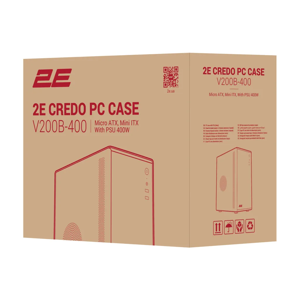 Корпус 2E Credo V200B-400 з БЖ 2E ATX400, 2xUSB3.0, 1×80мм, VGA 250мм, mATX, чорний