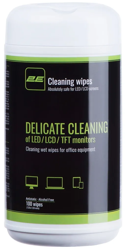 Wet wipes 2E for office equipment, 12х12cm, 100pcs