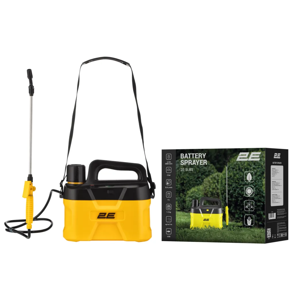 Обприскувач акумуляторний 2E AquaSpray 5LR 5л 3.7В Li-ion 1х2500мА·год 2бар 0.8л·хв 1.3кг