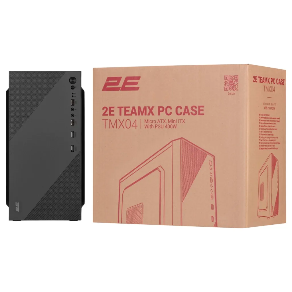 Корпус 2E TeamX TMX04 з БЖ 2E ATX400W, 2xUSB2.0, 1×80мм, VGA 220мм, mATX, чорний